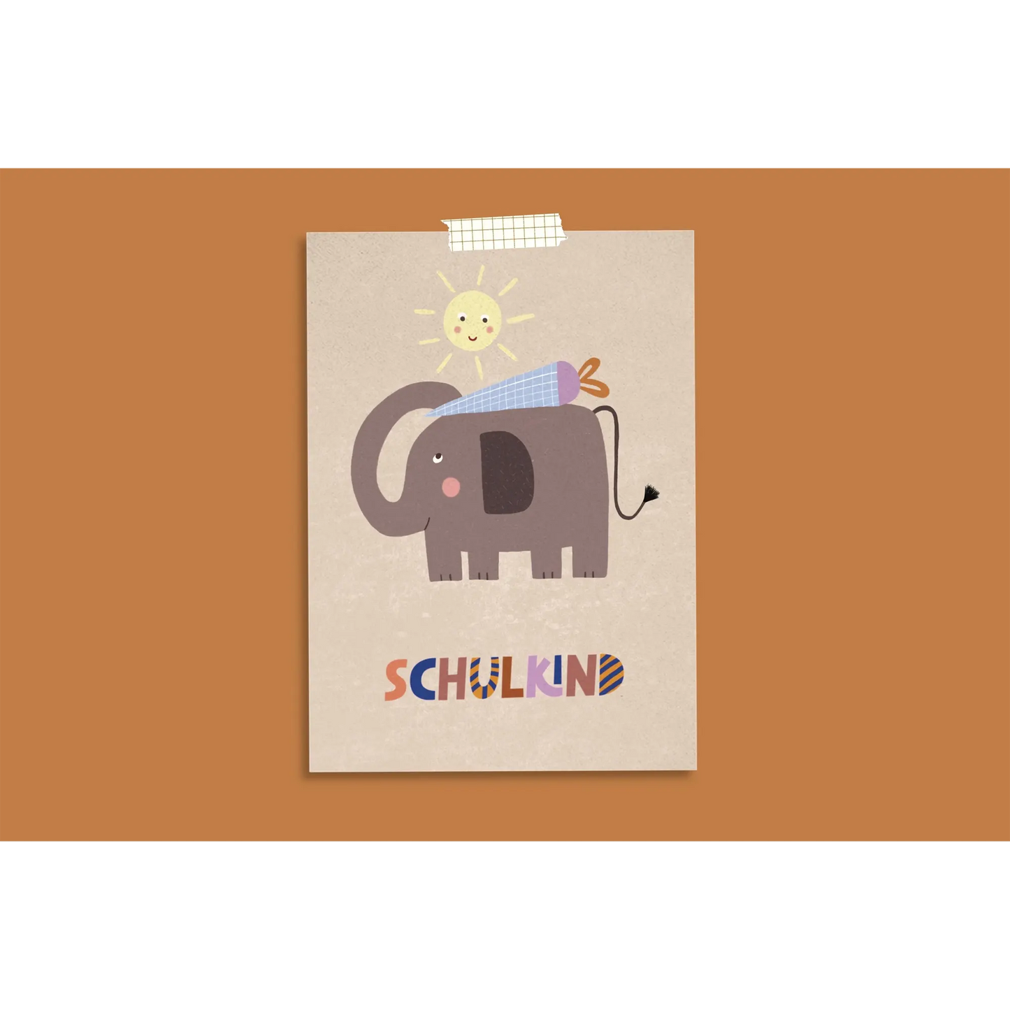 Modern Kids Art – Postkarte zur Einschulung "Schulkind Elefant"