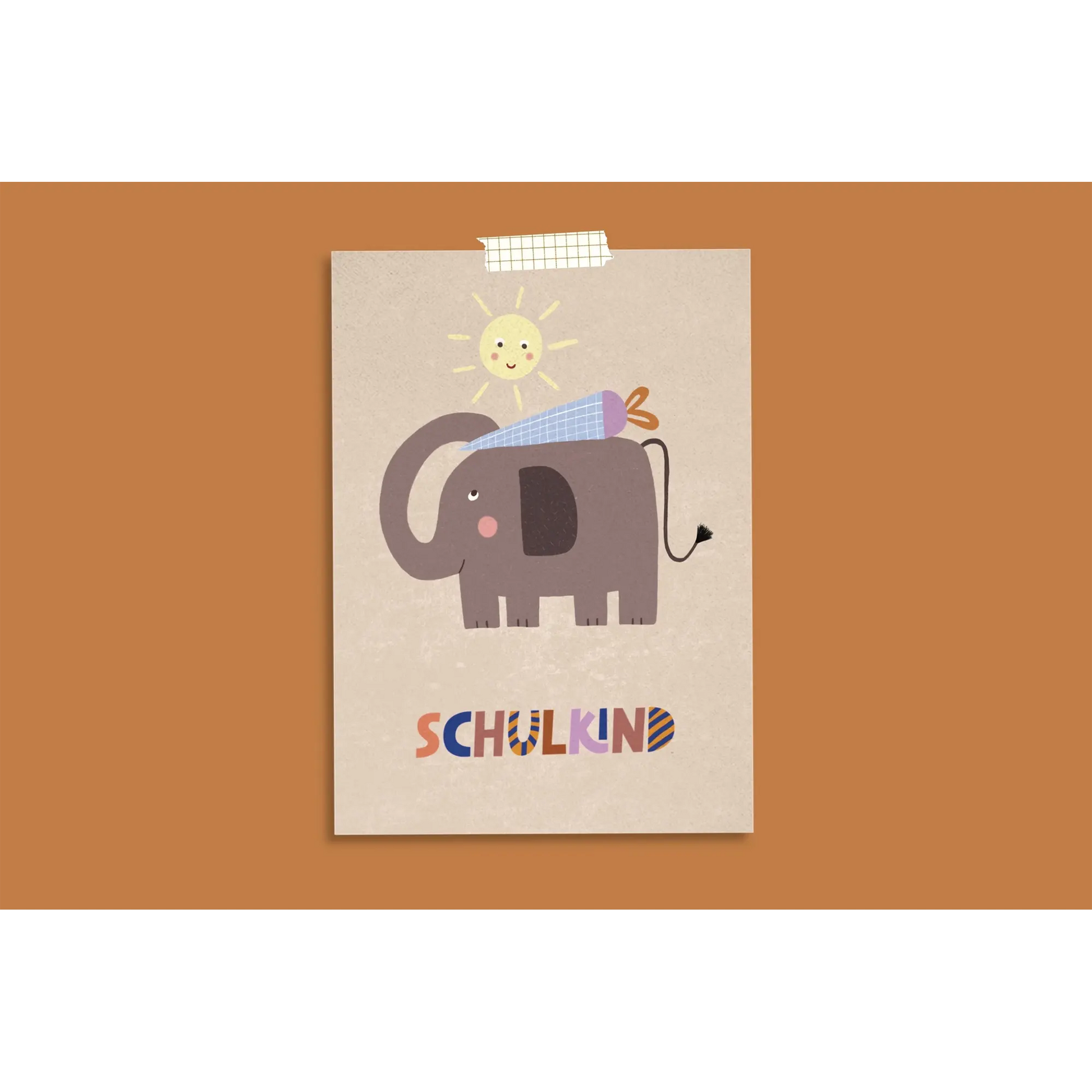 Modern Kids Art – Postkarte zur Einschulung "Schulkind Elefant"