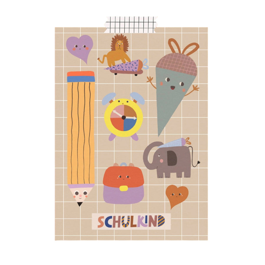 Modern Kids Art – Postkarte zur Einschulung "Schulkind Mix"