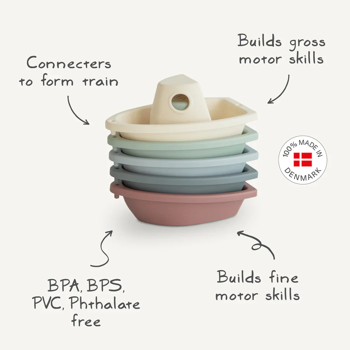 Mushie – Badespielzeug "Boats" 5er-Set, Boote für die Badewanne