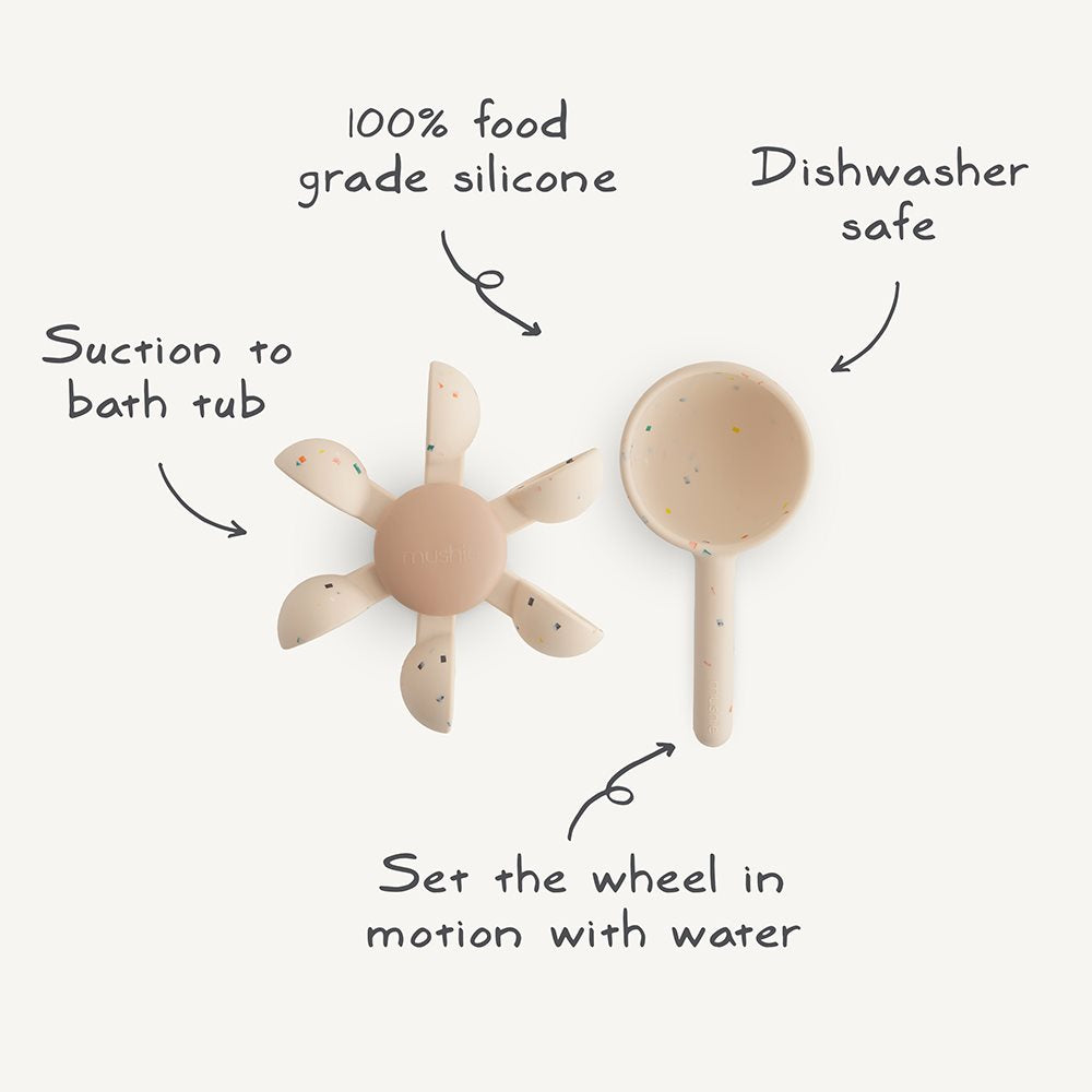 Mushie – Baby Badespielzeug für Badewanne “Water Wheel”, 2-teilig