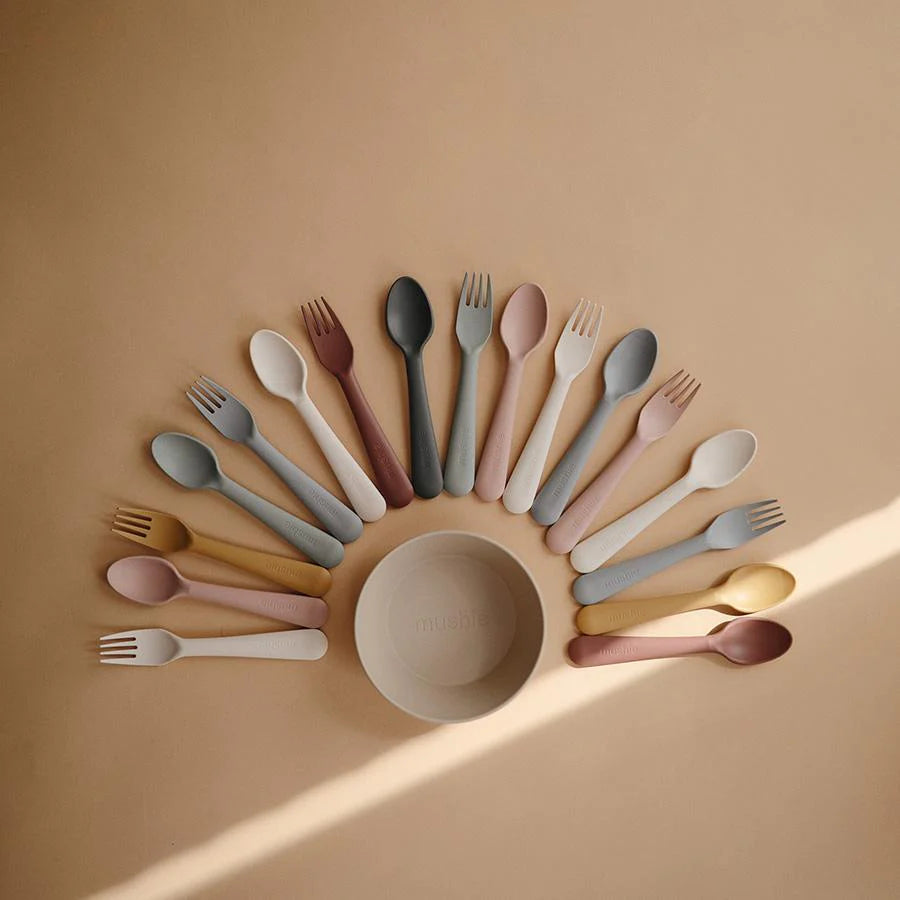 Mushie - Besteckset "Fork & Spoon, Ivory"