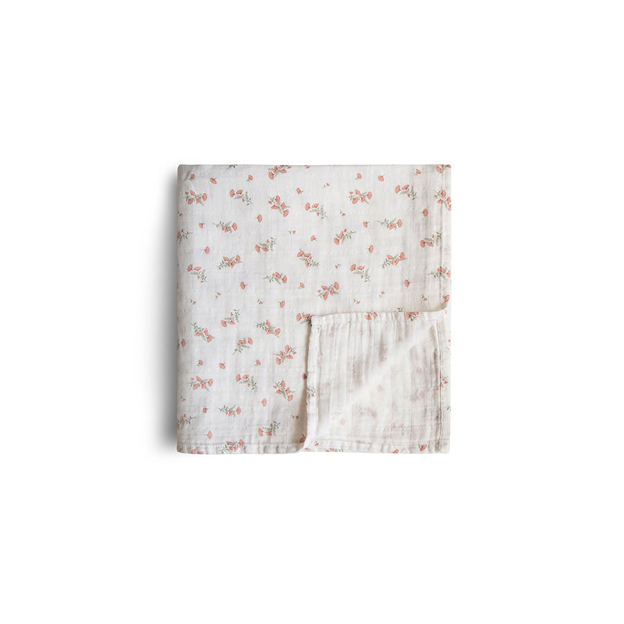 Mushie - Mulltuch "Swaddle Muslin Pink Flowers"