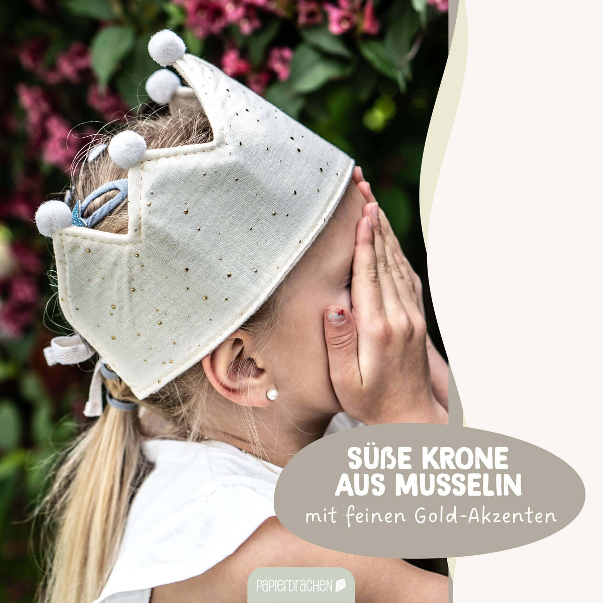 Papierdrachen - Musselinkronen mit Bedruckung Beige - Set 00