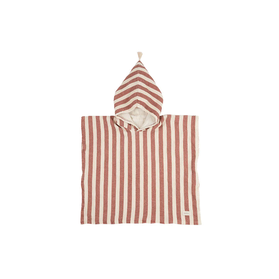 Nobodinoz – Badeponcho "Portofino Red Stripes" aus 100% Bio-Baumwolle