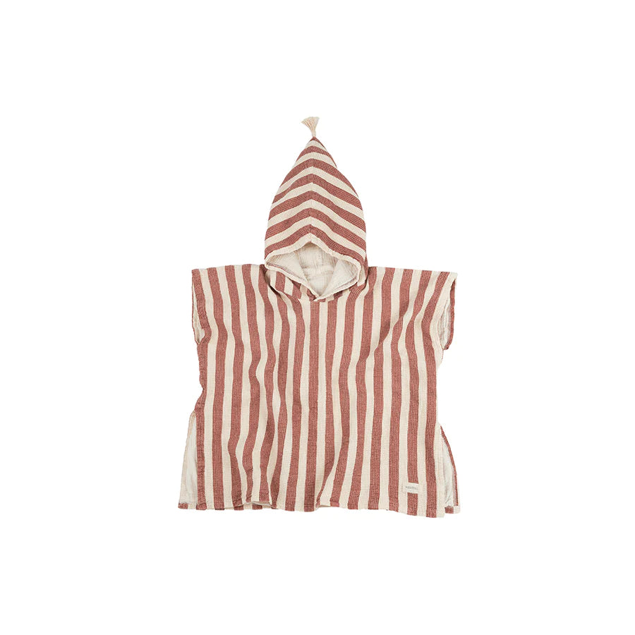 Nobodinoz – Badeponcho "Portofino Red Stripes" aus 100% Bio-Baumwolle