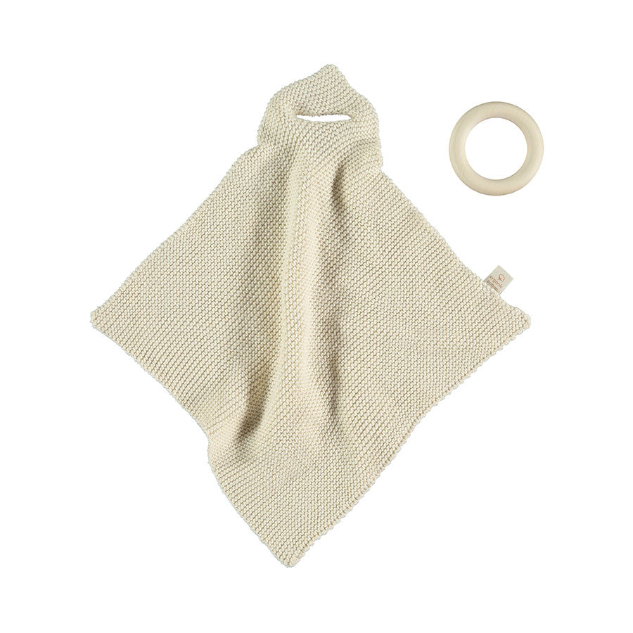 Nobodinoz – Beißring mit Schmusetuch Natural aus Holz & Bio-Baumwolle