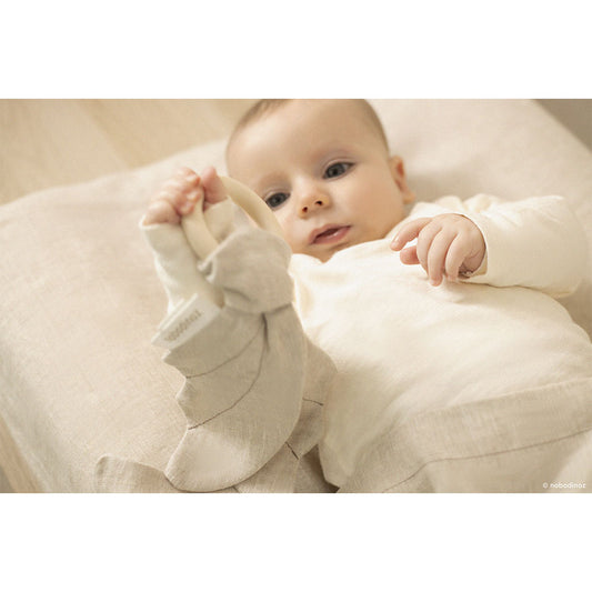 Nobodinoz – Beißring "Wings Greige" aus Holz & französischem Leinen