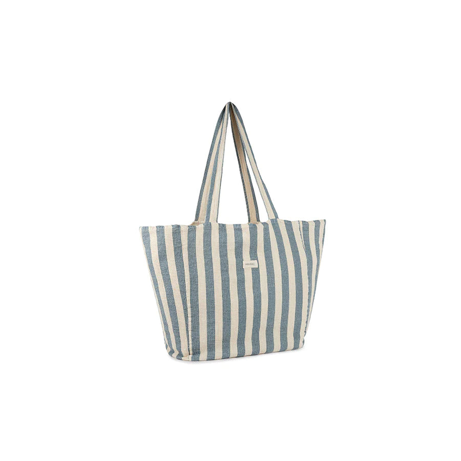 Nobodinoz – Strandtasche "Portofino Blue Stripes" aus Bio-Baumwolle