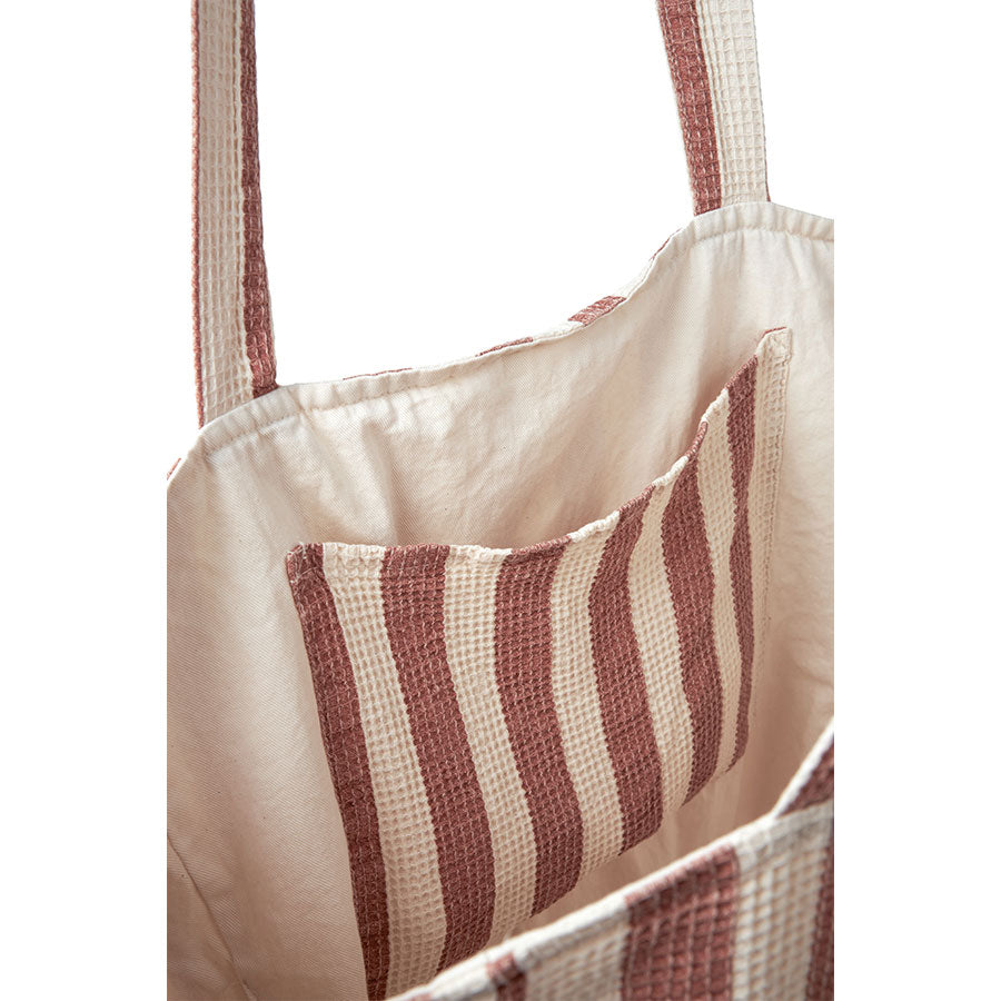 Nobodinoz – Strandtasche "Portofino Rusty Red Stripes", Bio-Baumwolle