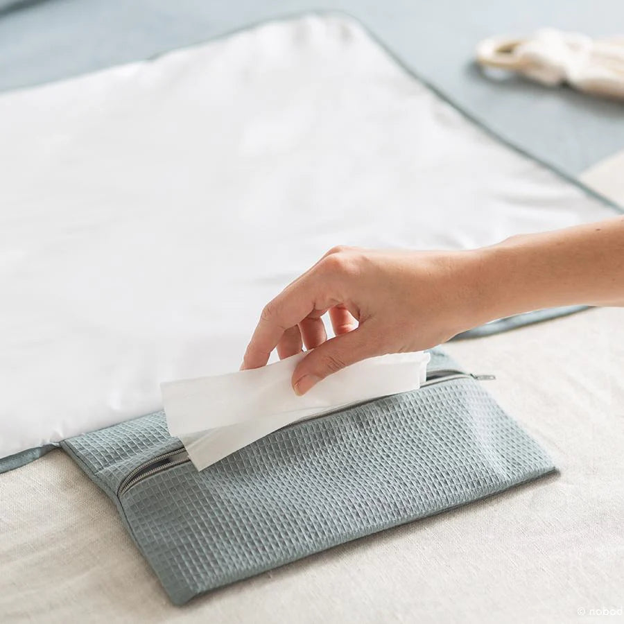 Nobodinoz – Wickelunterlage „Mozart Stone Blue“ aus Bio-Baumwolle