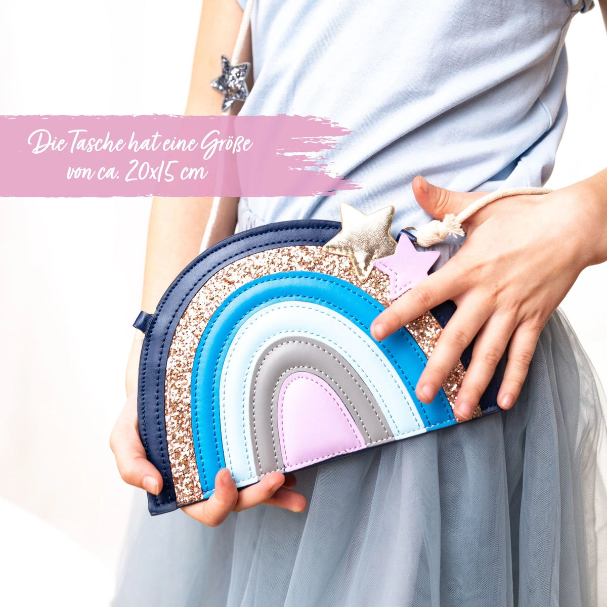 Papierdrachen - Kinderhandtasche - Regenbogen blau