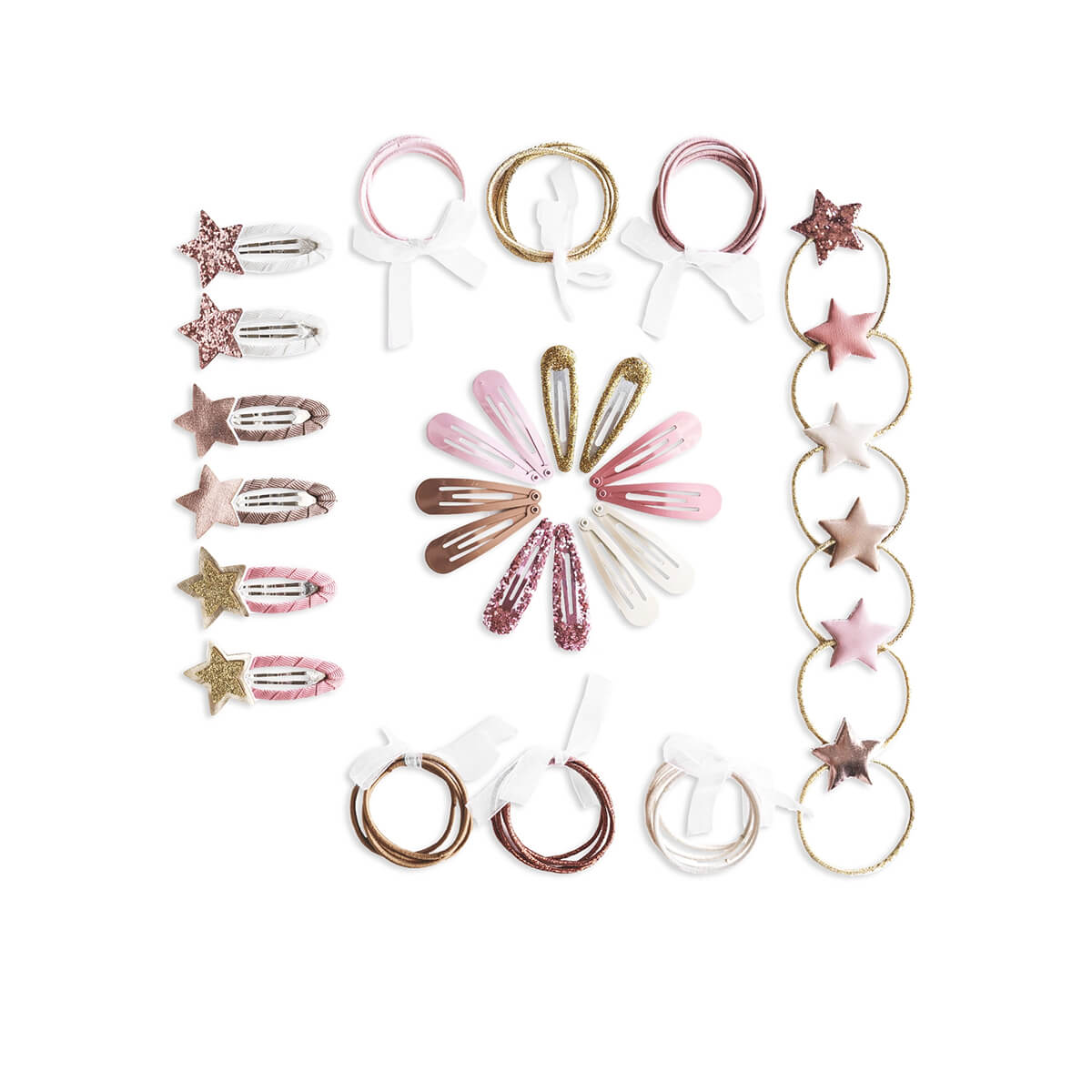 Papierdrachen - 48 Haarspangen + Haargummis - Pastell-Sterne - Set 6