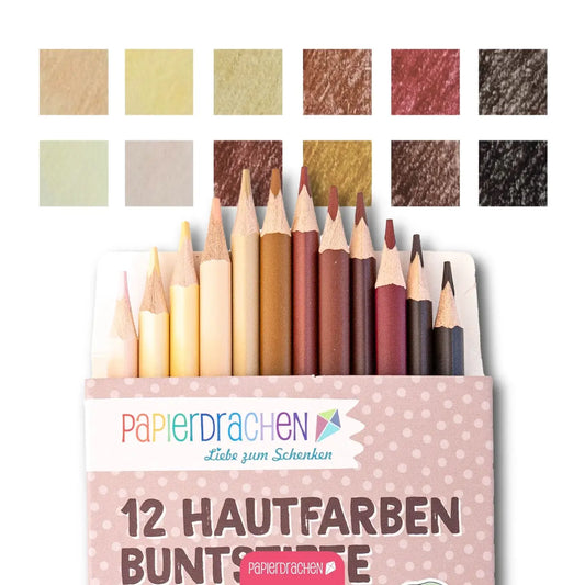 Papierdrachen - 12 Buntstifte in Hautfarben