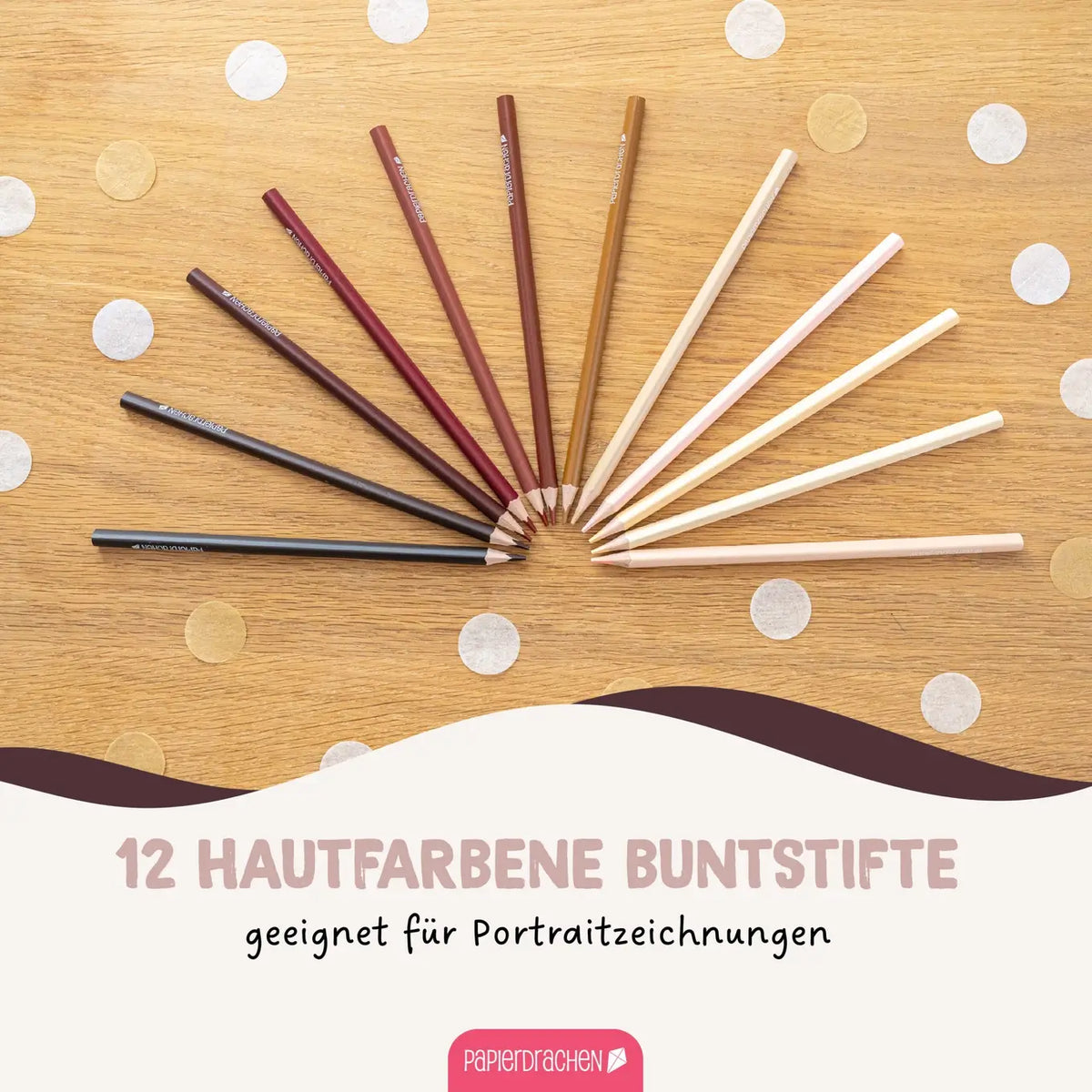 Papierdrachen - 12 Buntstifte in Hautfarben