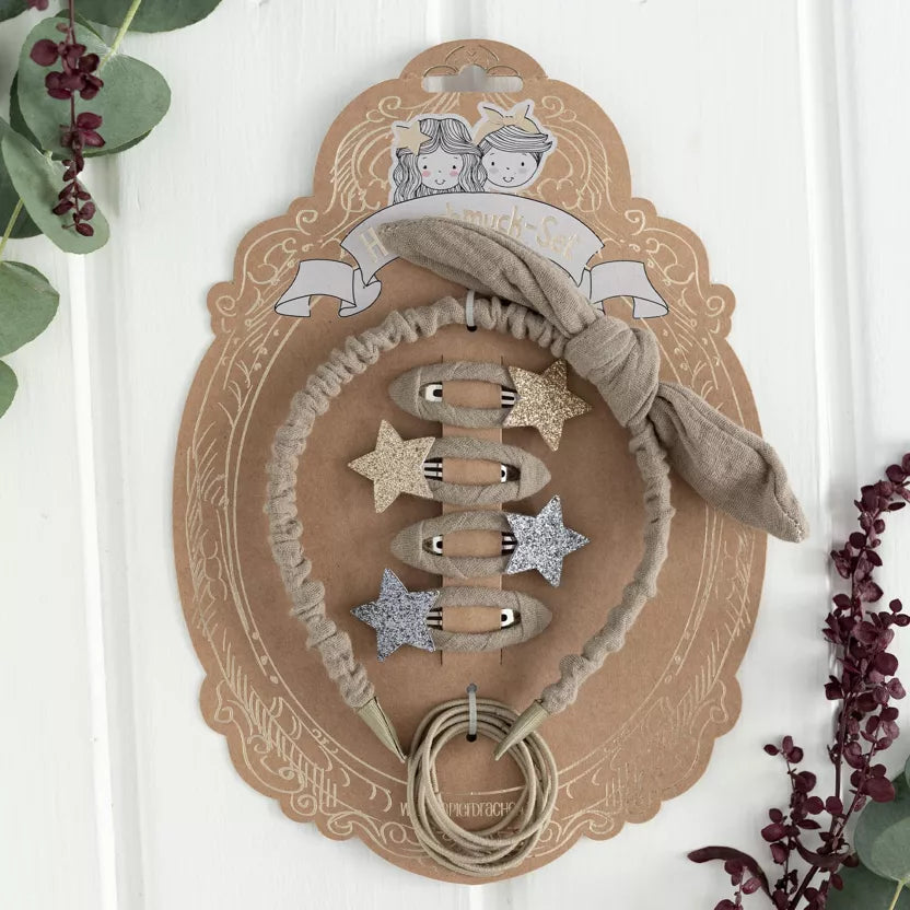 Papierdrachen - Musselin Haar-Accessoires Set - Beige