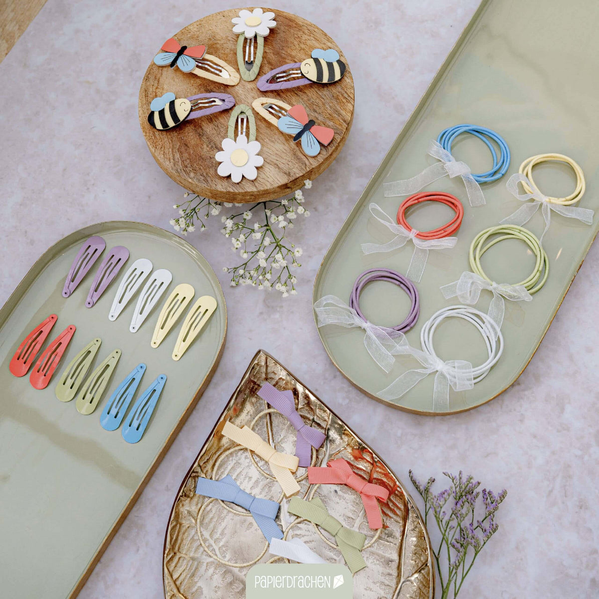 Papierdrachen - Haarschmuck-Set - Frühling