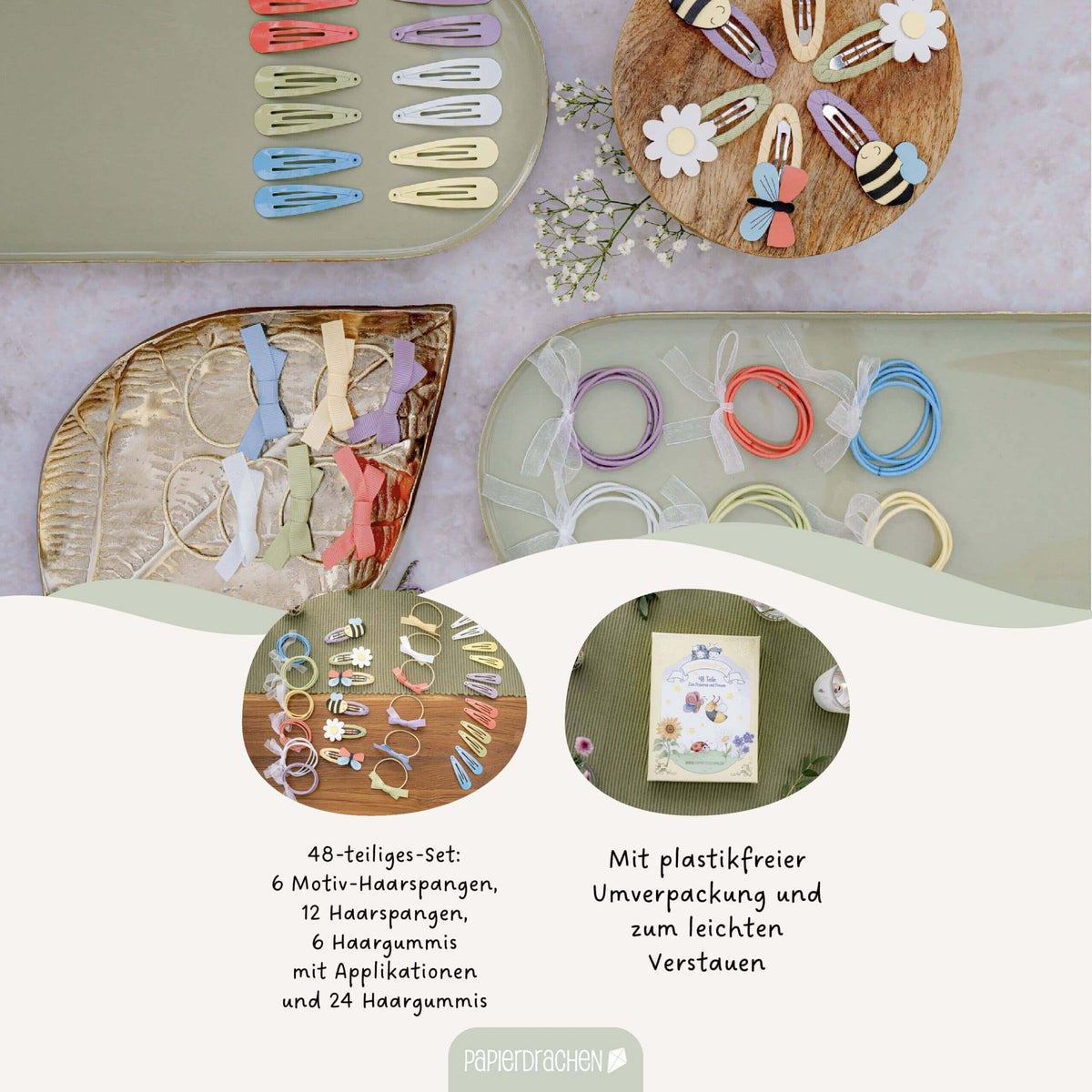 Papierdrachen - Haarschmuck-Set - Frühling