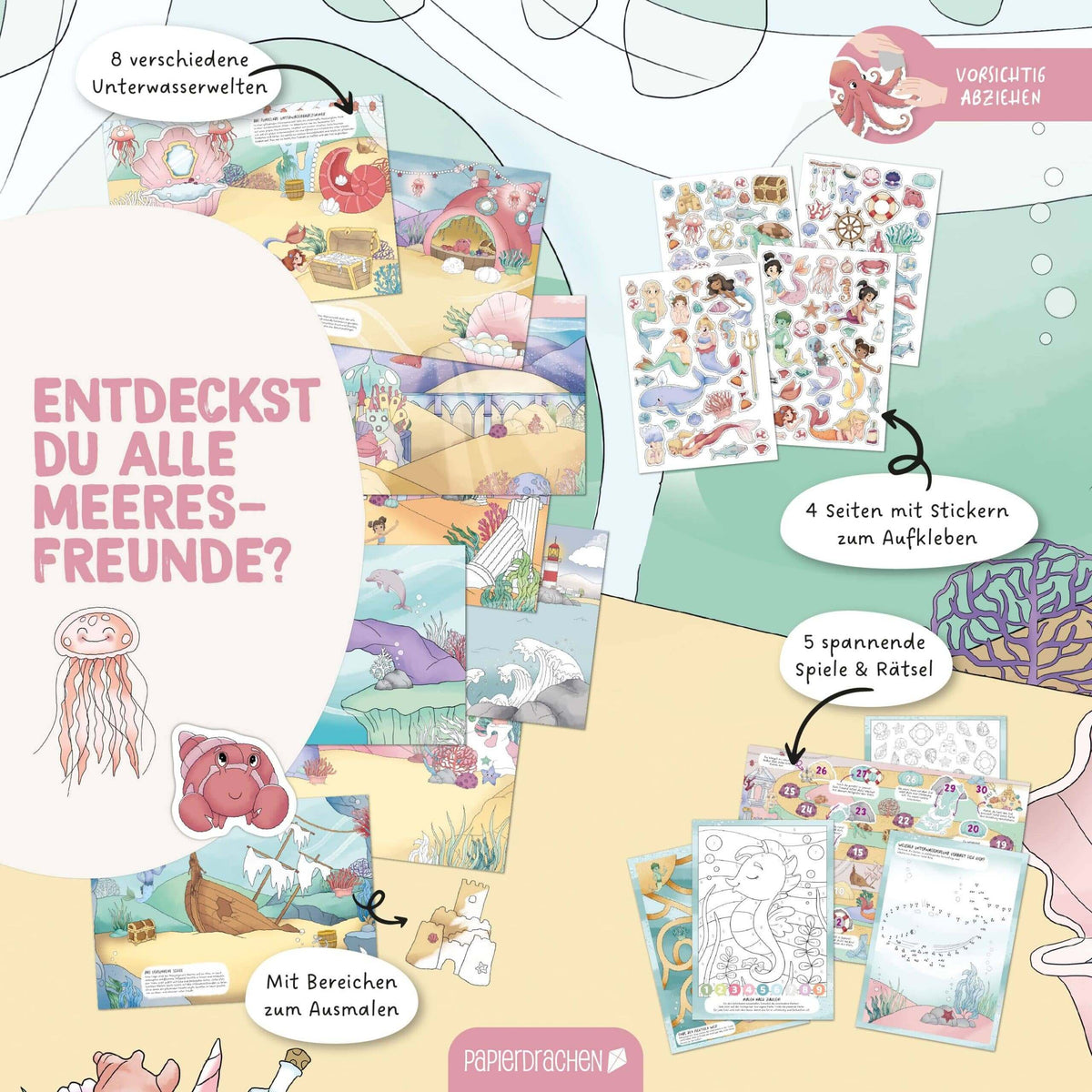 Papierdrachen - Mein Kreatives Unterwasser Heft - Malen, Rätseln, Stickern