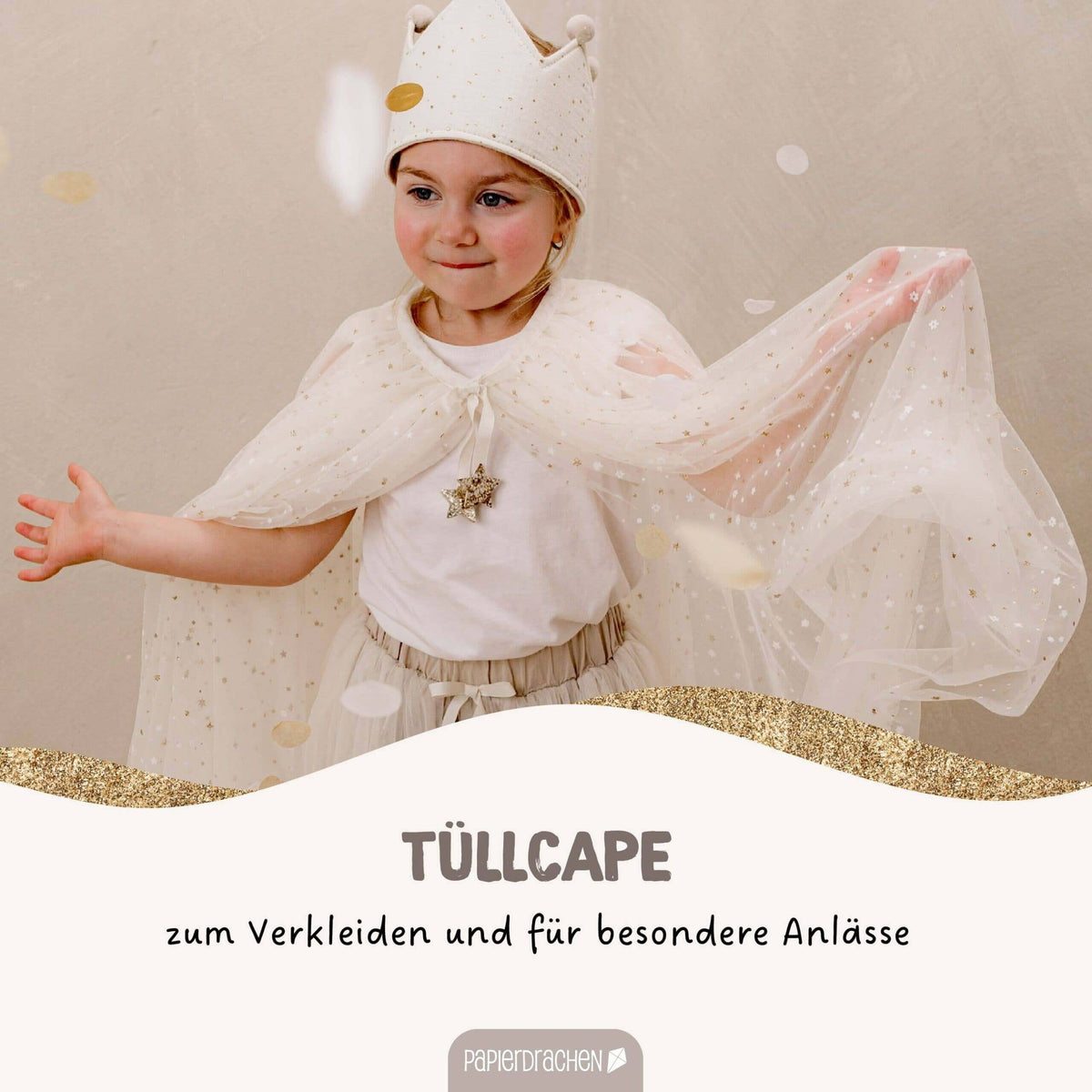 Papierdrachen - Tüll Cape mit Glitzer - beige
