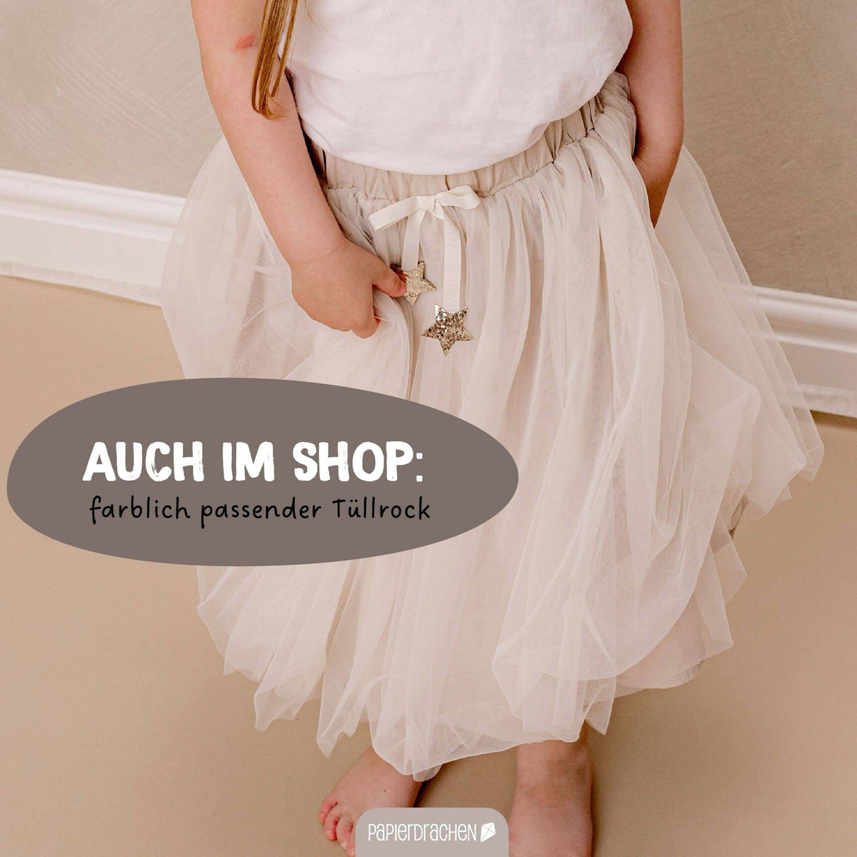 Papierdrachen - Tüll Cape mit Glitzer - beige