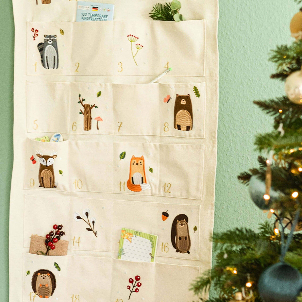 Papierdrachen - Wiederverwendbarer Wand-Adventskalender - Waldtiere