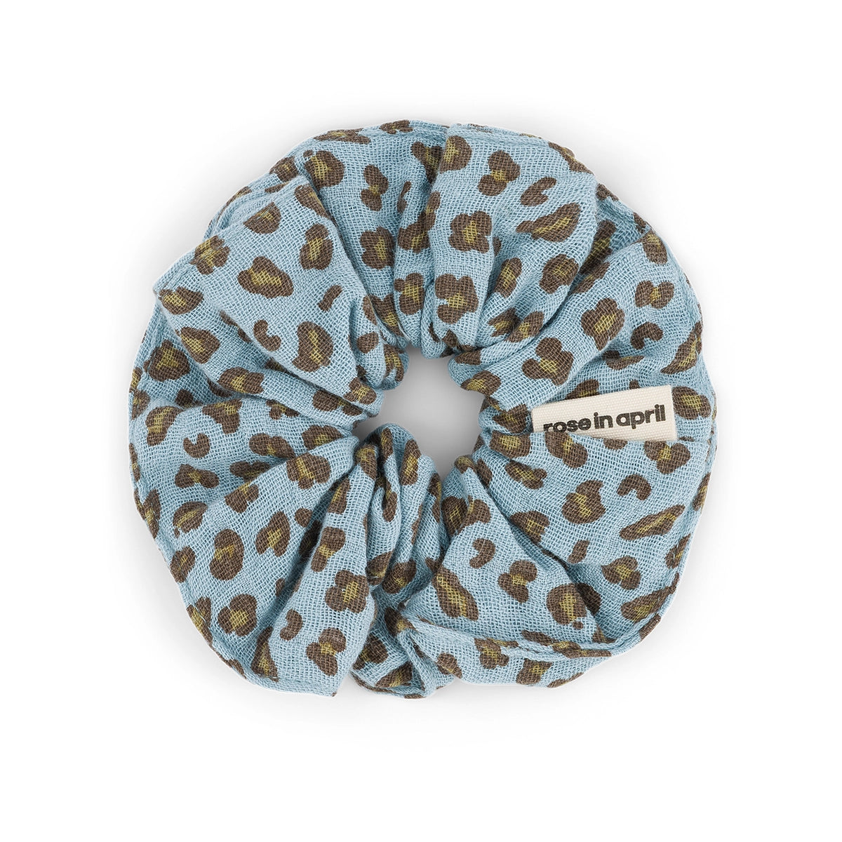 HAARGUMMI SCRUNCHIE LEOPARD SKY BLUE