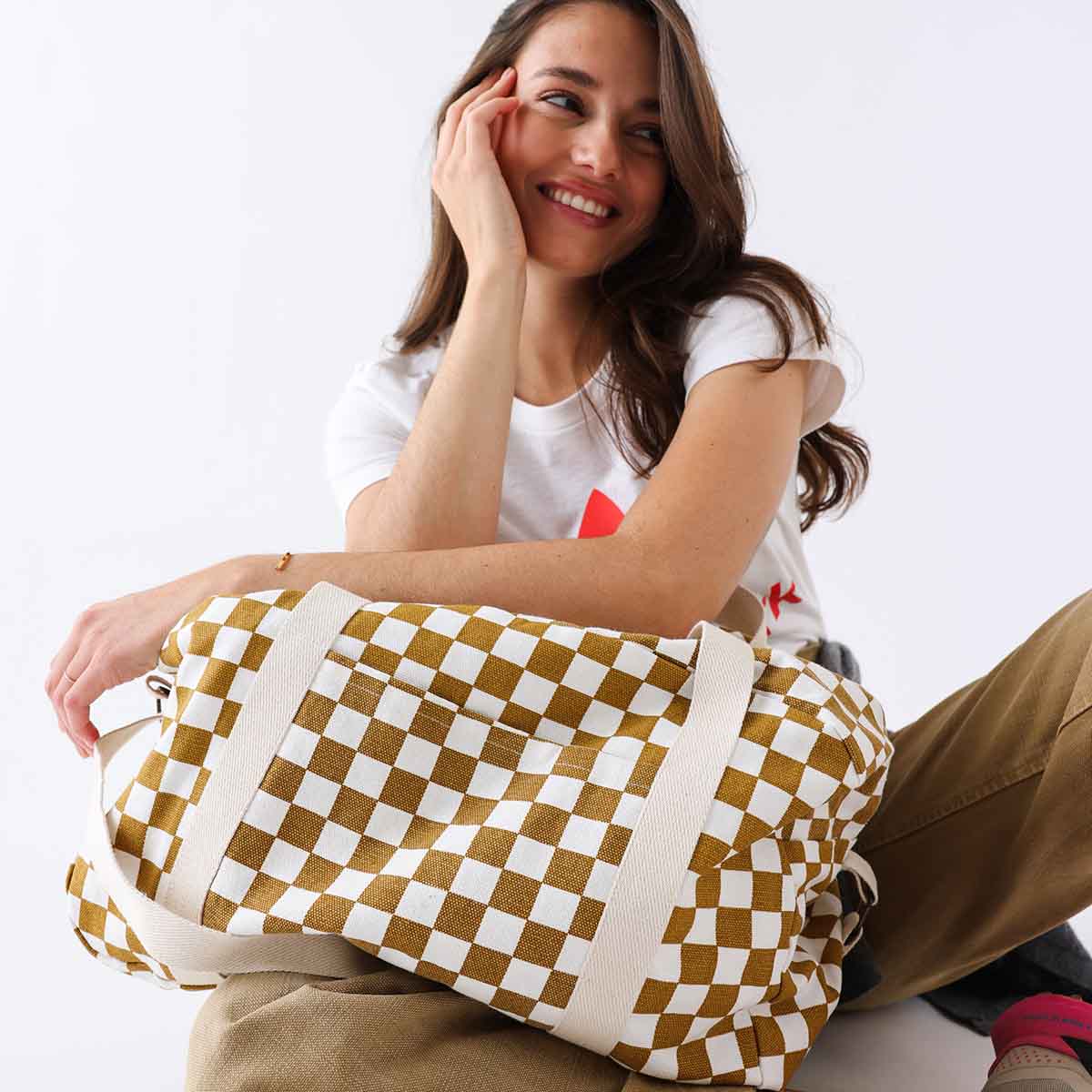 WICKELTASCHE RAPHAEL CHECK CARAMEL
