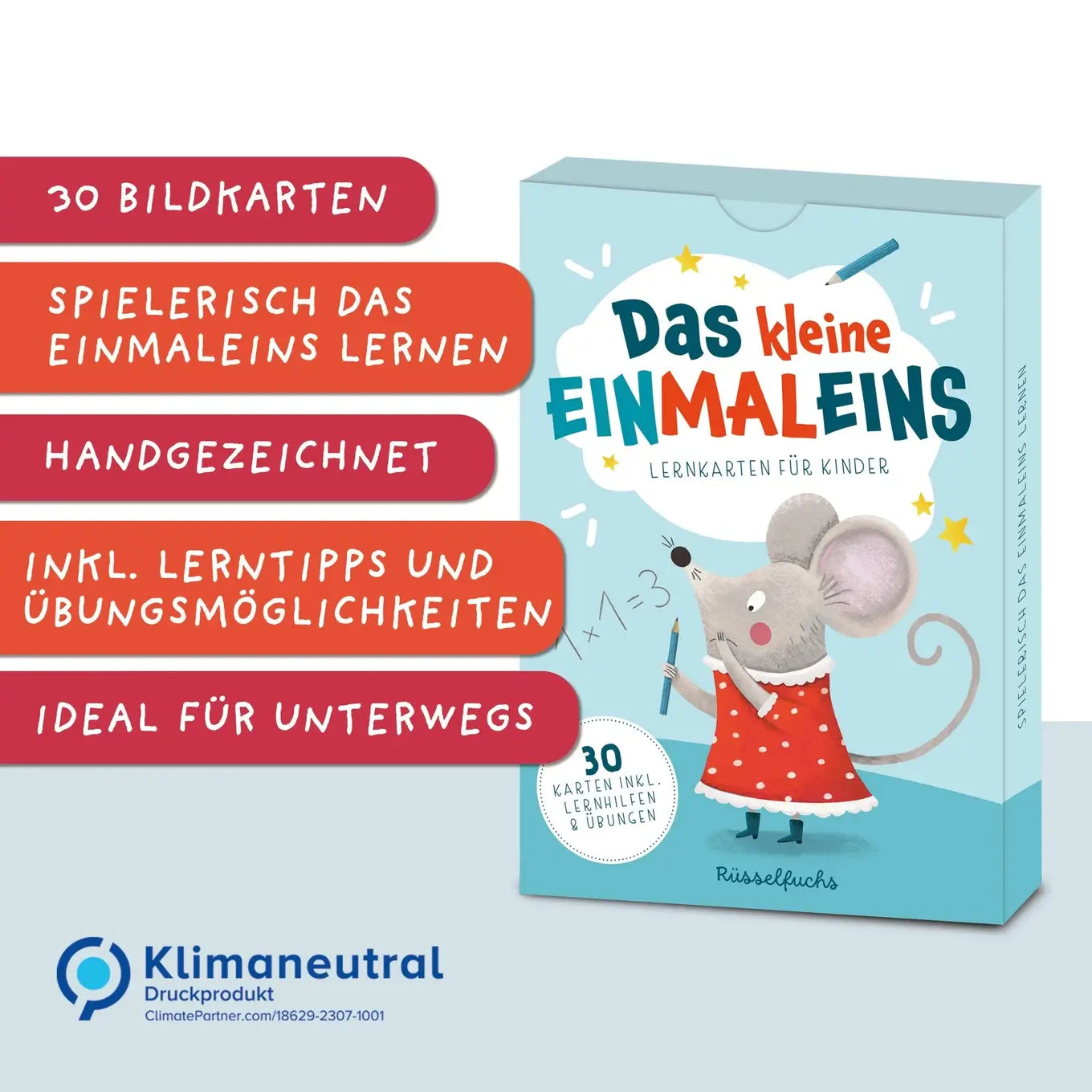 Rüsselfuchs – Einmaleinskarten mit Zahlenreihen 1-10 inkl. Lerntipps & Übungen "Das kleine Einmaleins"