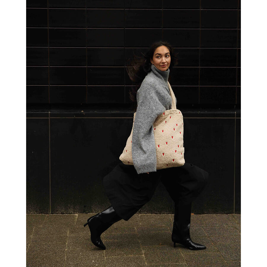 Studio Noos - Mom Bag "Teddy Ecru Hearts" - Wickeltasche, Shopper