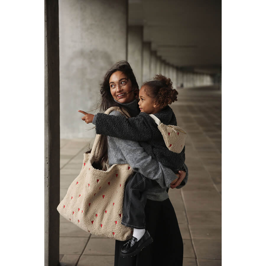 Studio Noos - Mom Bag "Teddy Ecru Hearts" - Wickeltasche, Shopper