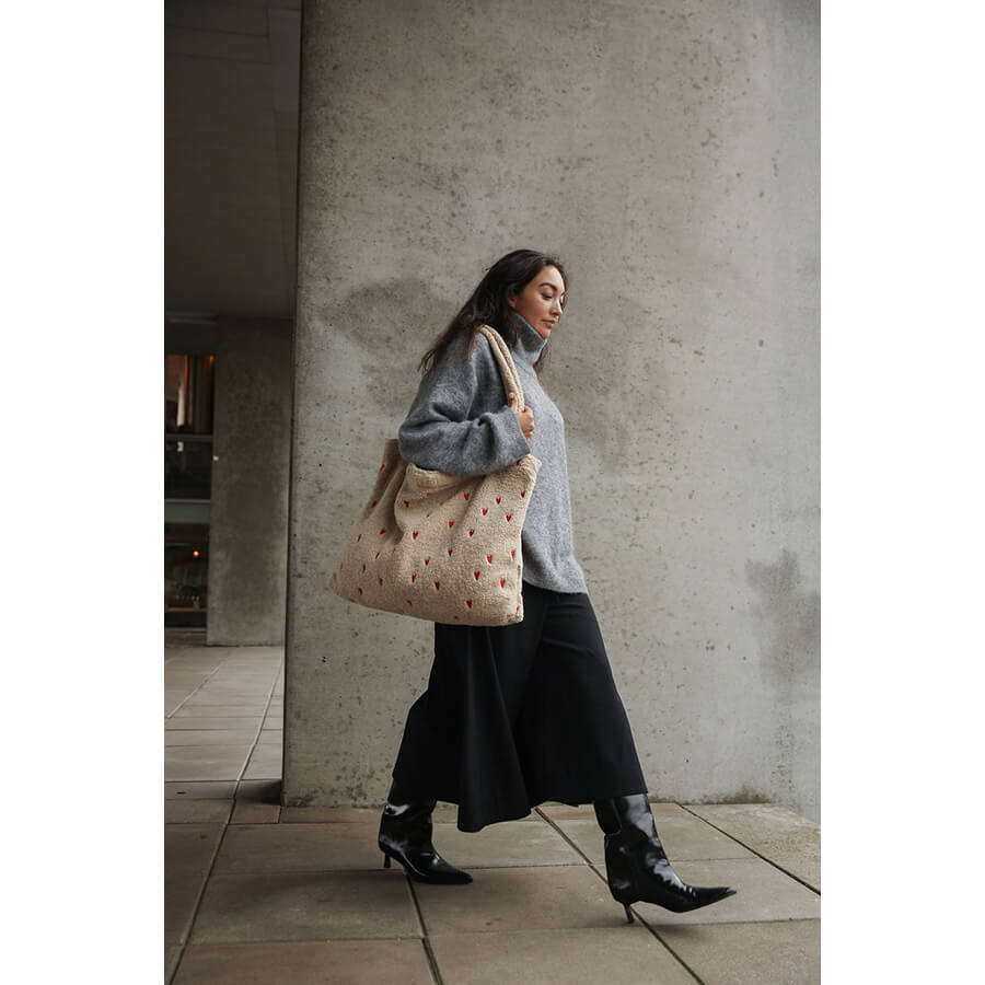 Studio Noos - Mom Bag "Teddy Ecru Hearts" - Wickeltasche, Shopper