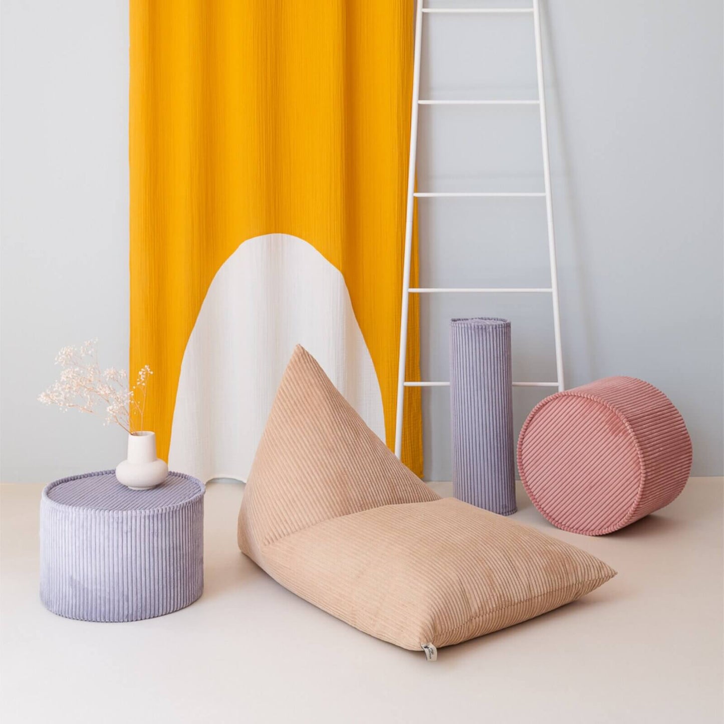 Wigiwama – Schaumstoff-Kissenrolle Cord Blaugrau 55cm