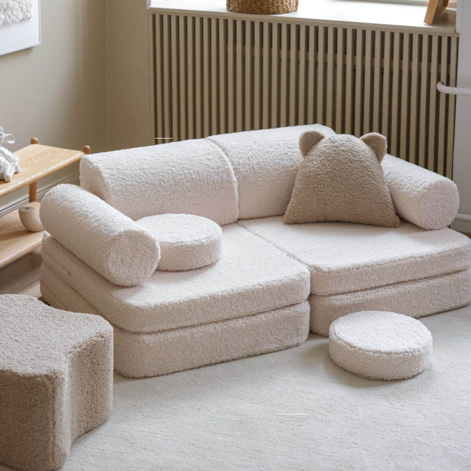 Wigiwama – Kinder Spielsofa Modular "Settee" Teddy Creme 9-tlg.