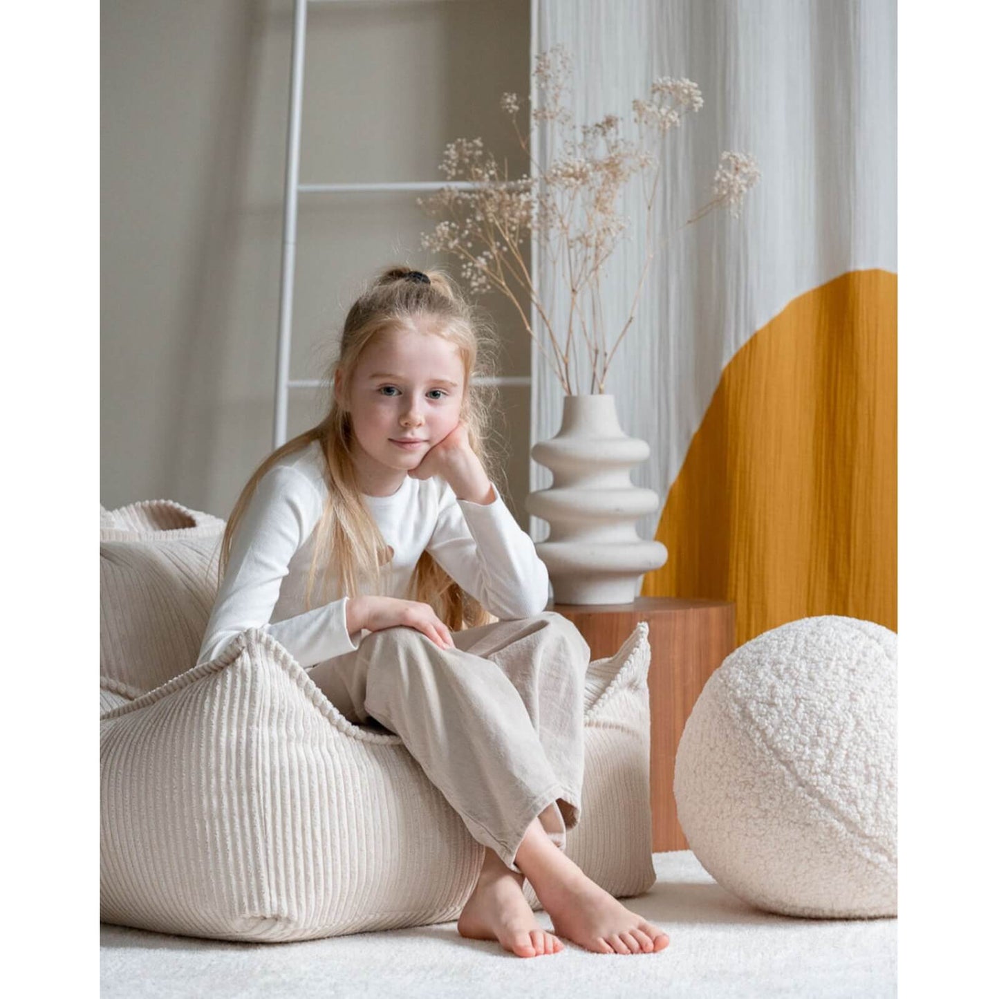 Wigiwama – Kinder Sessel/Sitzsack Cord Creme 80cm