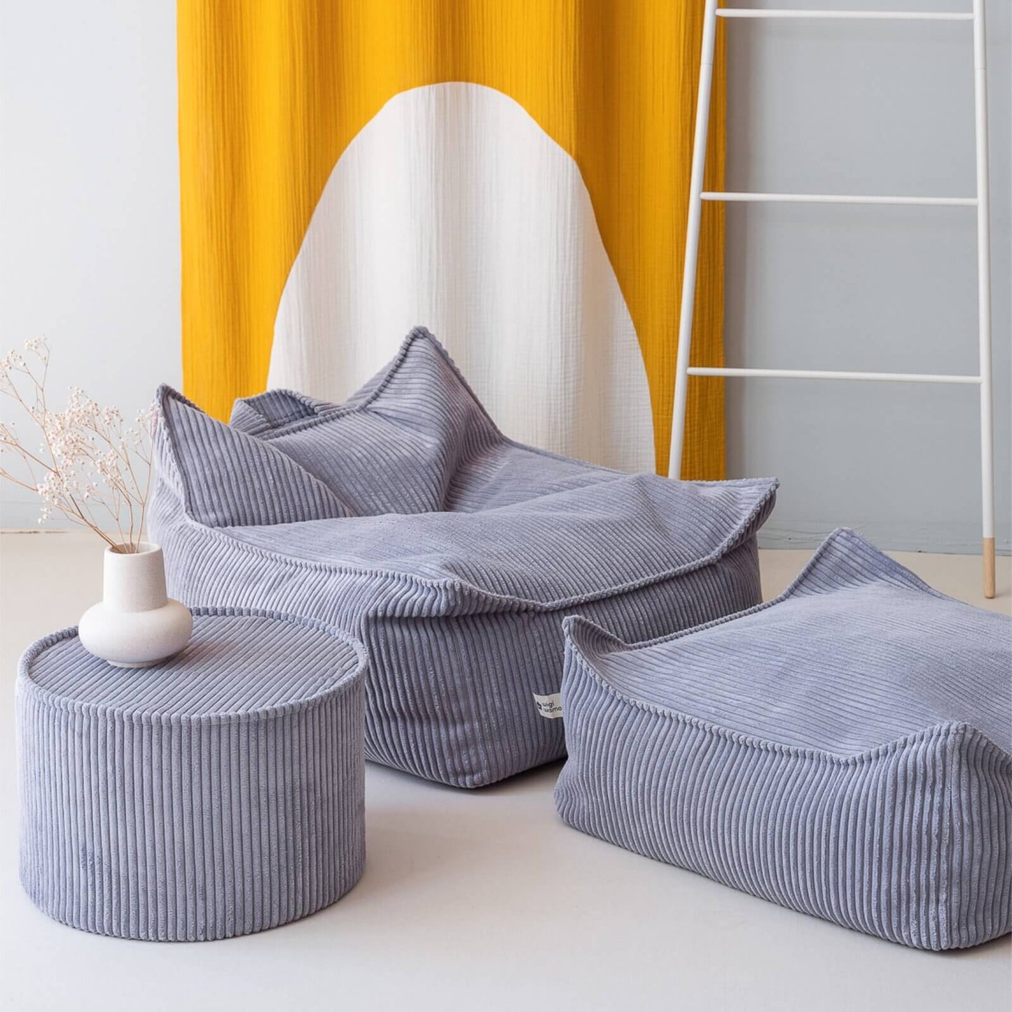 Wigiwama – Kinder Sessel/Sitzsack Cord Blaugrau 80cm