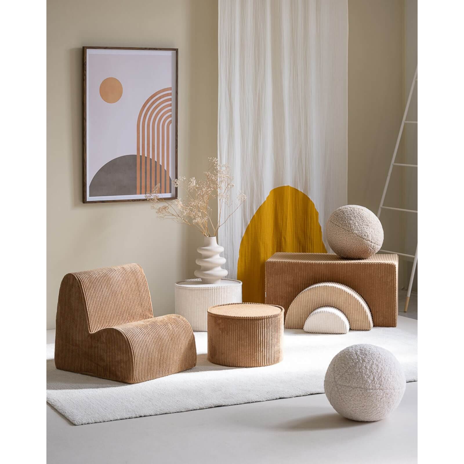 Wigiwama – Kinder Sessel "Wolke" Cord Toffee 50x60cm