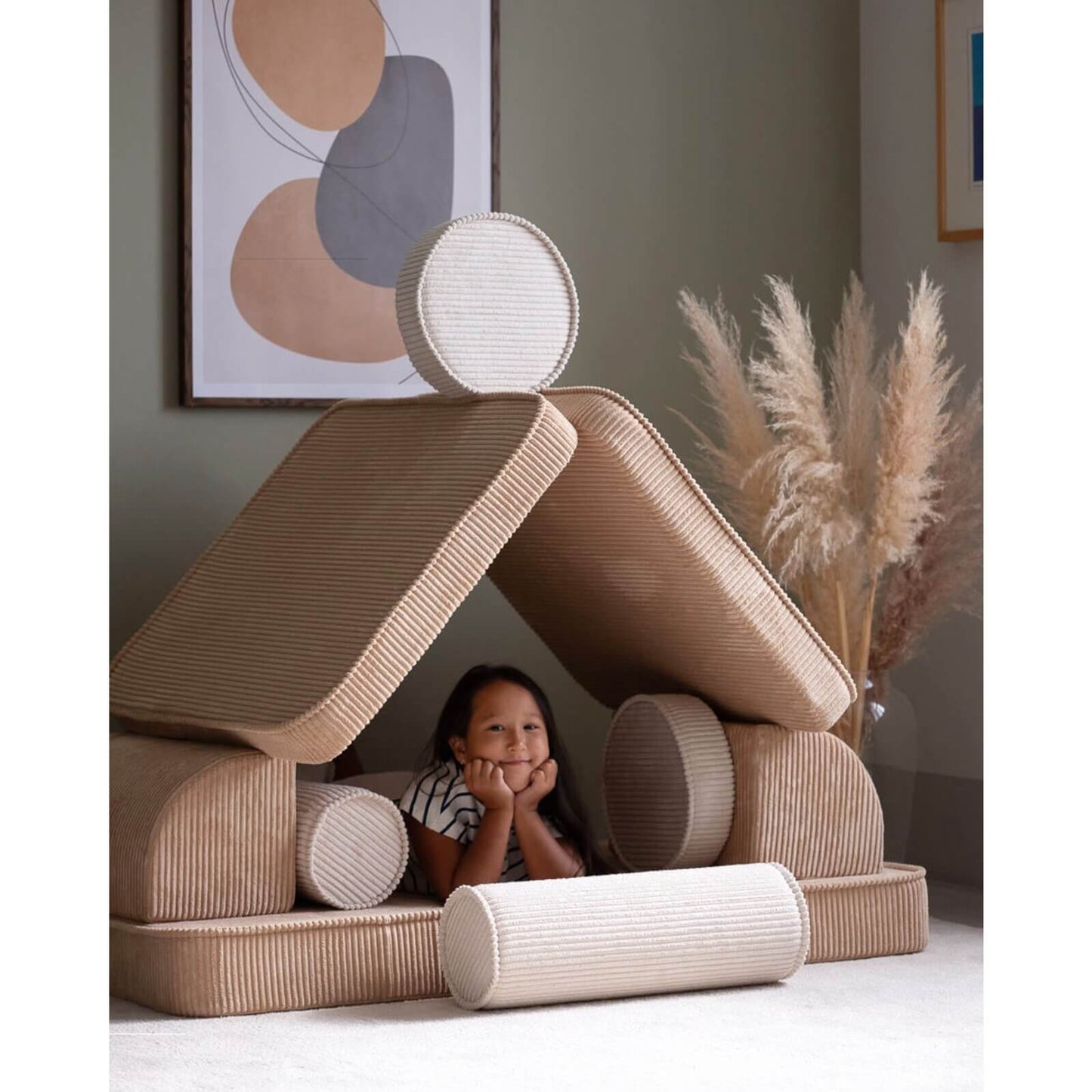 Wigiwama – Kinder Spielsofa Modular "Settee" Cord Beige 9-tlg.