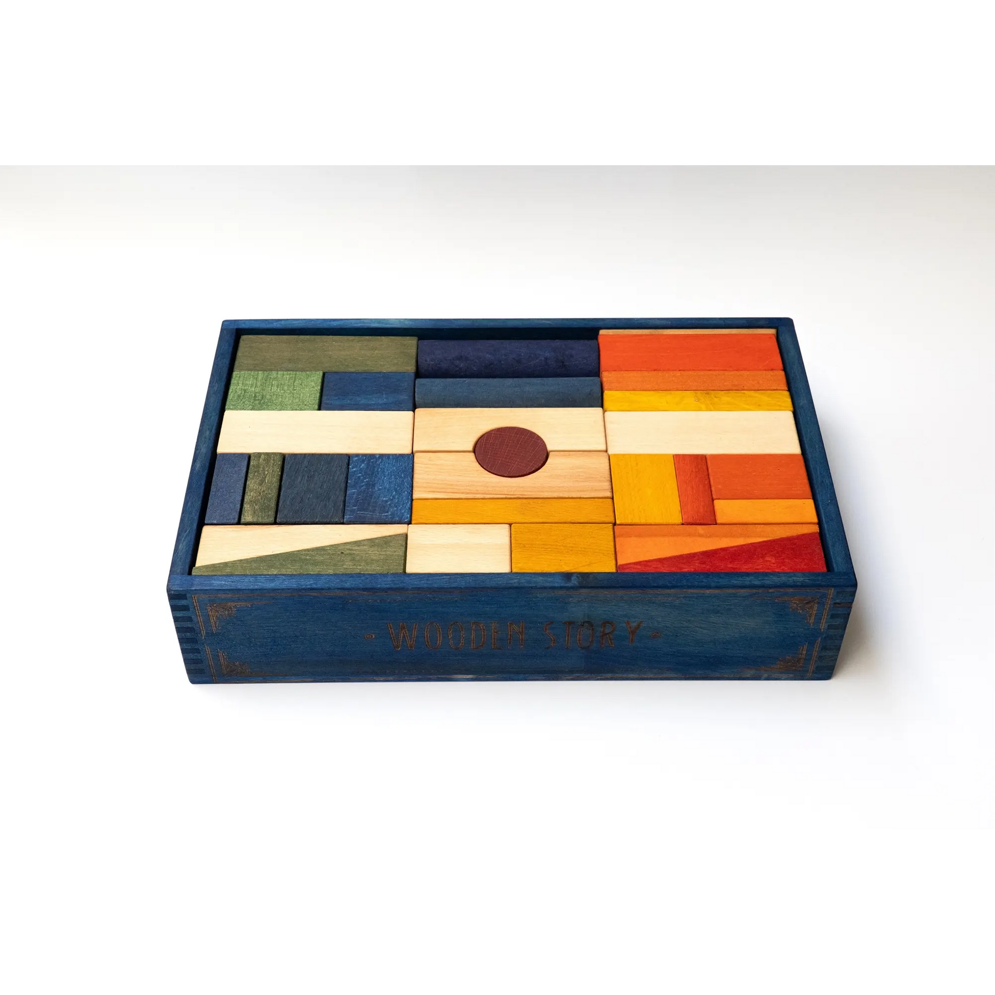 Wooden Story - Holzbauklötze Rainbow XL - 63 Teile mit Holzkasten