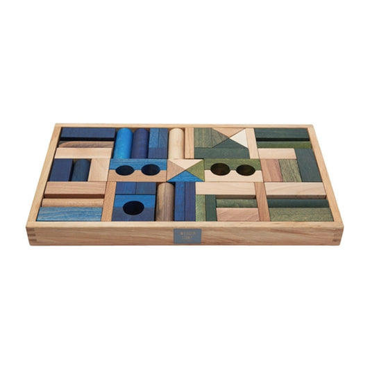 Wooden Story - Holzbauklötze Cold - 54 Teile mit Holzkasten