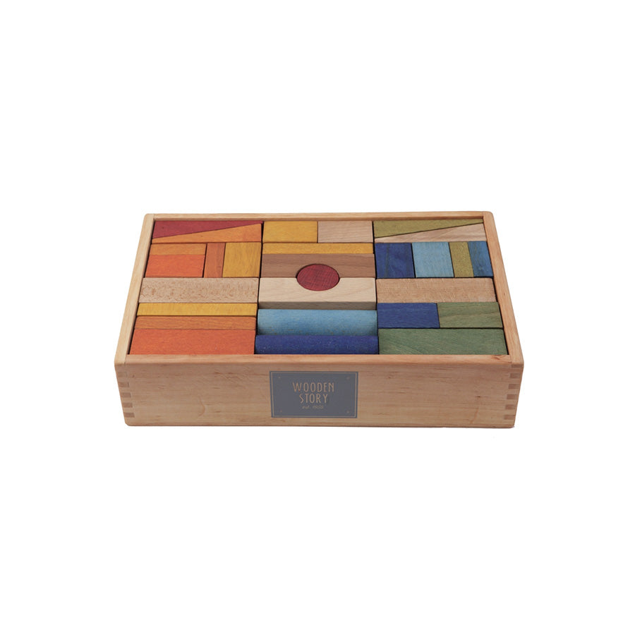 Wooden Story - Holzbauklötze Rainbow XL - 63 Teile mit Holzkasten