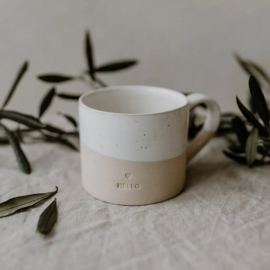 Eulenschnitt Tasse Hello aus Steingut