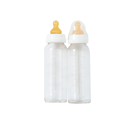 HEVEA - Babyflasche 240 ml, 2er Pack, aus Glas und Naturkautschuk