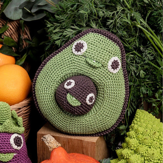 Myum The Veggy Toys - gehäkelte Spieluhr Avocado aus Bio-Baumwolle