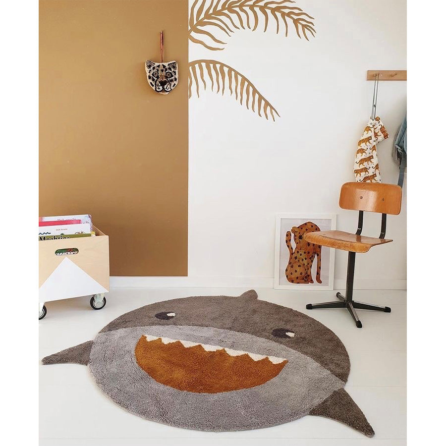 Tapis Petit Waschbarer Baumwollteppich für Kinderzimmer Shark