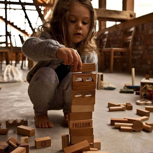 Wooden Story - Holzbauklötze Natur - 100 Teile mit Baumwollsack