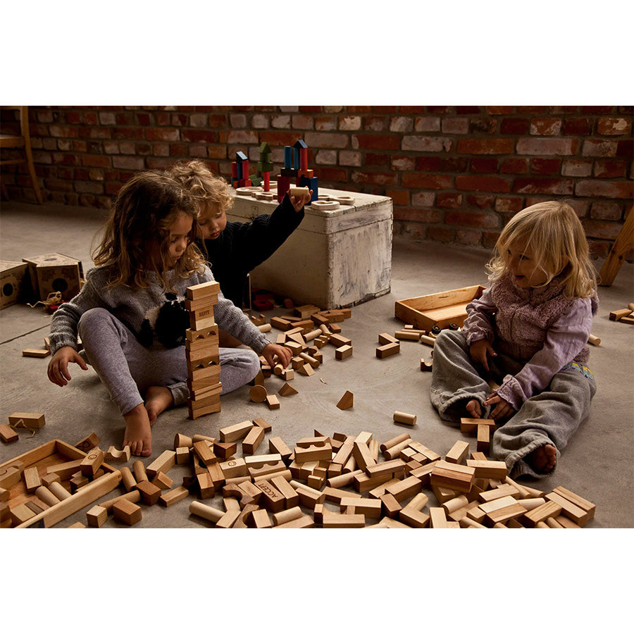 Wooden Story - Holzbauklötze Natur - 100 Teile mit Baumwollsack