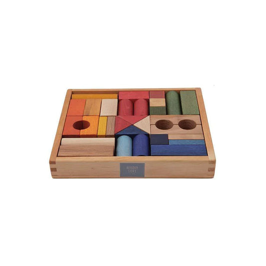 Wooden Story Holzbauklötze Rainbow - 30 Teile mit Holzkasten